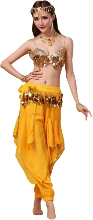Womens Indian Dance Costume Sequin Tassel Fringed Crop Top Harem Pants Set Belly Dance Outfit