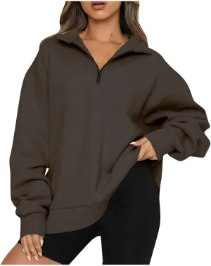Women's Oversized Half Zip Fleece Sweatshirts Quarter Zip Pullover Top Fall 2024 Outfits Trendy Teens Preppy Clothes