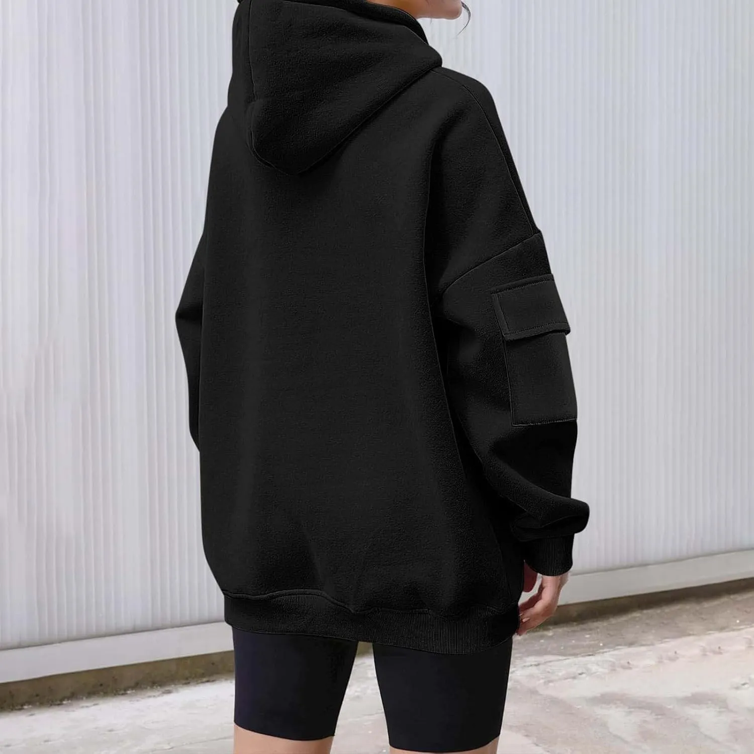 Womens Oversized Hoodies Pullover Fleece Long Sleeve Hooded Sweatshirts with Pockets Solid Color Casual Cute Sweaters