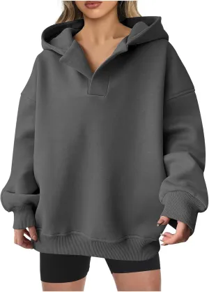 Womens Oversized Hoodies V Neck Long Sleeve Pullover Sweatshirts Tops Casual Fall Outfits Teen Girls 2024 Trendy