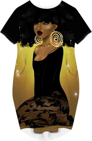 Women's Plus Size African Print Dresses Casual Loose Pocket Short Sleeve Midi Dress