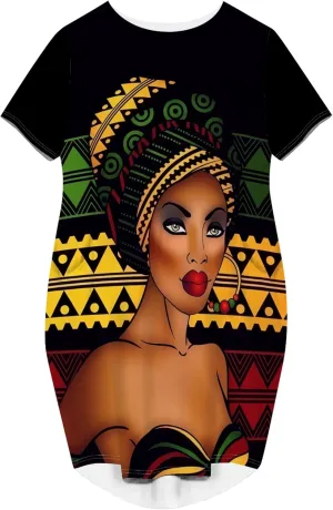 Women's Plus Size African Print Dresses Casual Loose Pocket Short Sleeve Midi Dress