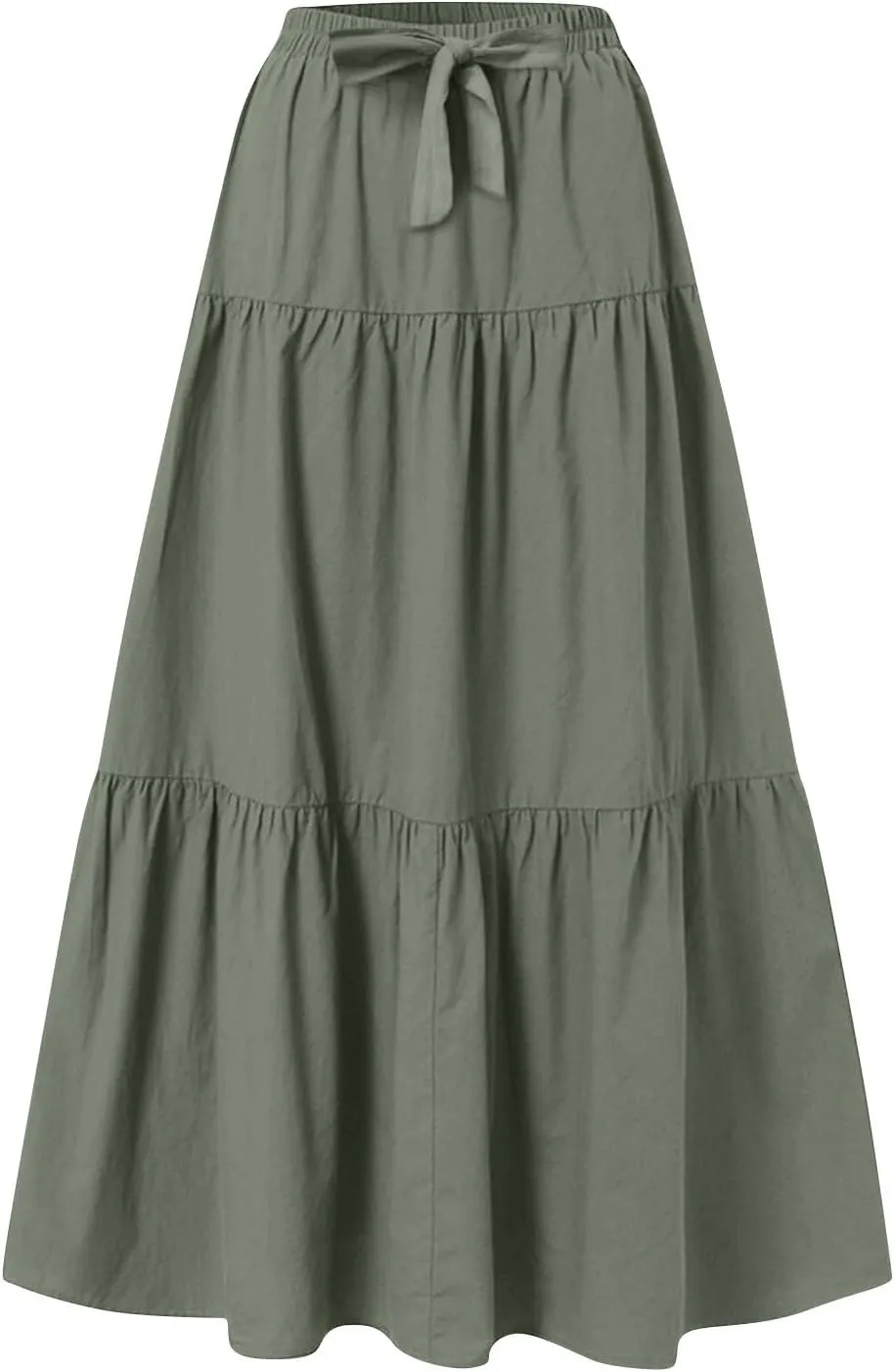 Womens Ruffle Maxi Skirts High Waist Elastic Layered Pleated Long Skirt Summer Casual Flowy Skirts with Drawstring