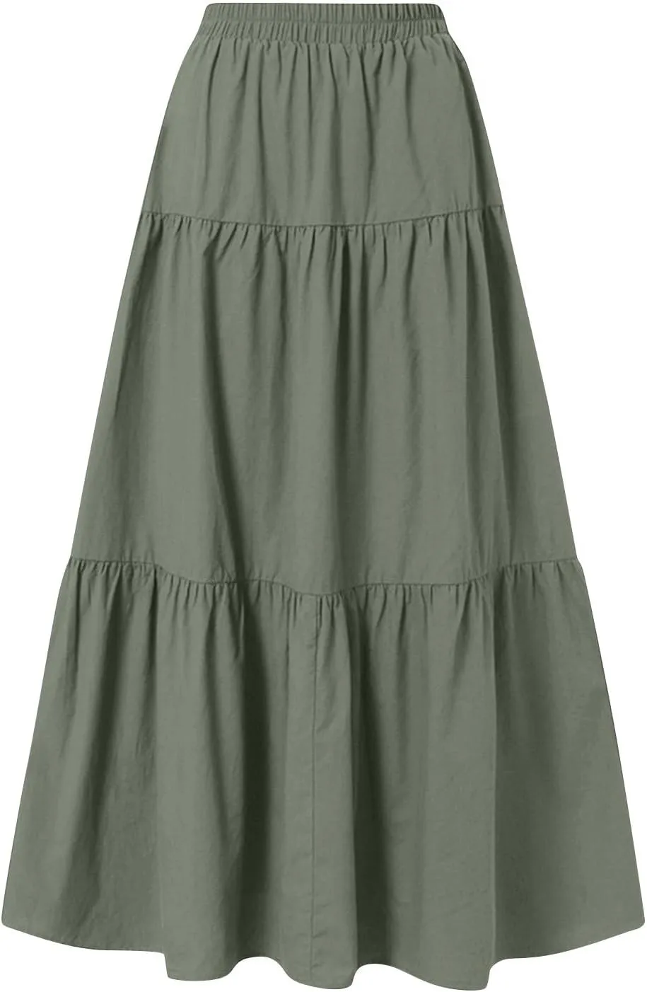 Womens Ruffle Maxi Skirts High Waist Elastic Layered Pleated Long Skirt Summer Casual Flowy Skirts with Drawstring