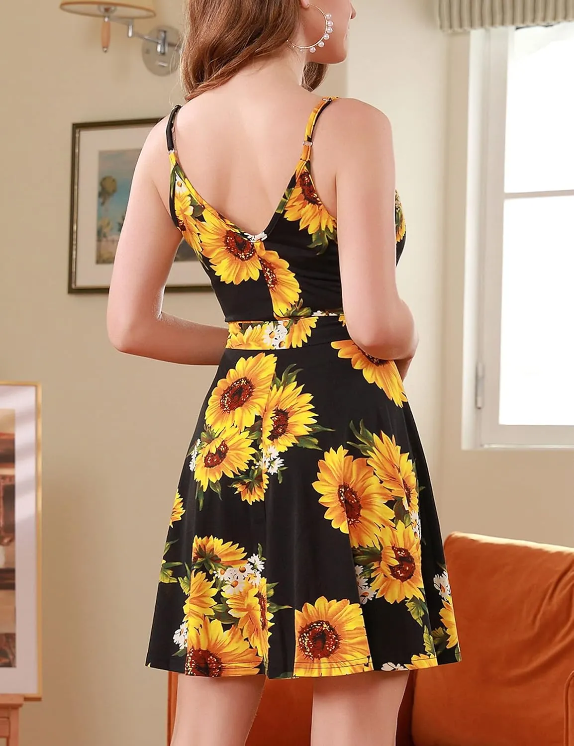 Women's Sexy Summer Mini Sun Dress Casual Cute Spaghetti Strap Short Fit Flare Sundress