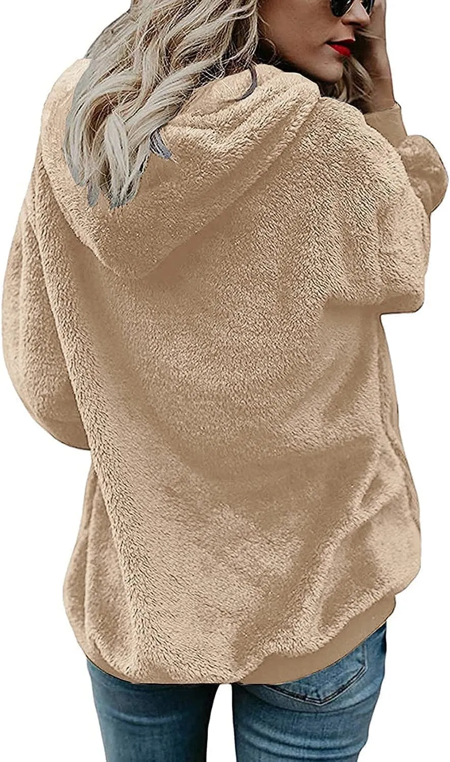 Womens Sherpa Hoodie Fuzzy Sweatshirt Fleece Pullover Oversized Hoodies for Women Fluffy Quarter Zip Hoodies Sweater