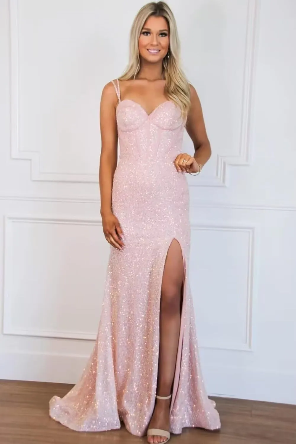 Women's Sparkly Sequins Prom Dresses 2025 Long Sweetheart Mermaid Corset Formal Party Gowns with Slit HO029