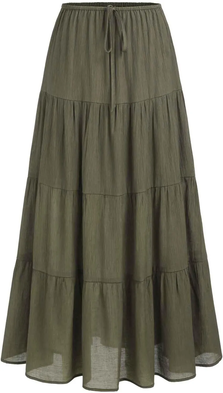 Women's Summer Boho Vacation Beach A-Line Midi Skirt Pleated Ruffle Drawstring Elastic High Waist Tiered Flowy Skirts