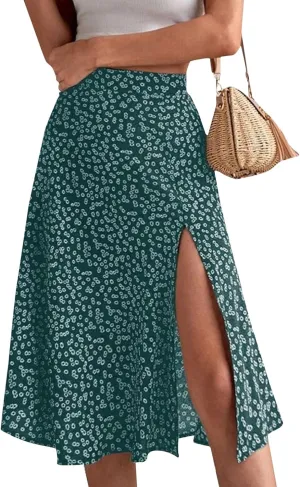 Women's Summer Casual Paisley Floral A-Line Trendy Beach Boho Midi Skirt