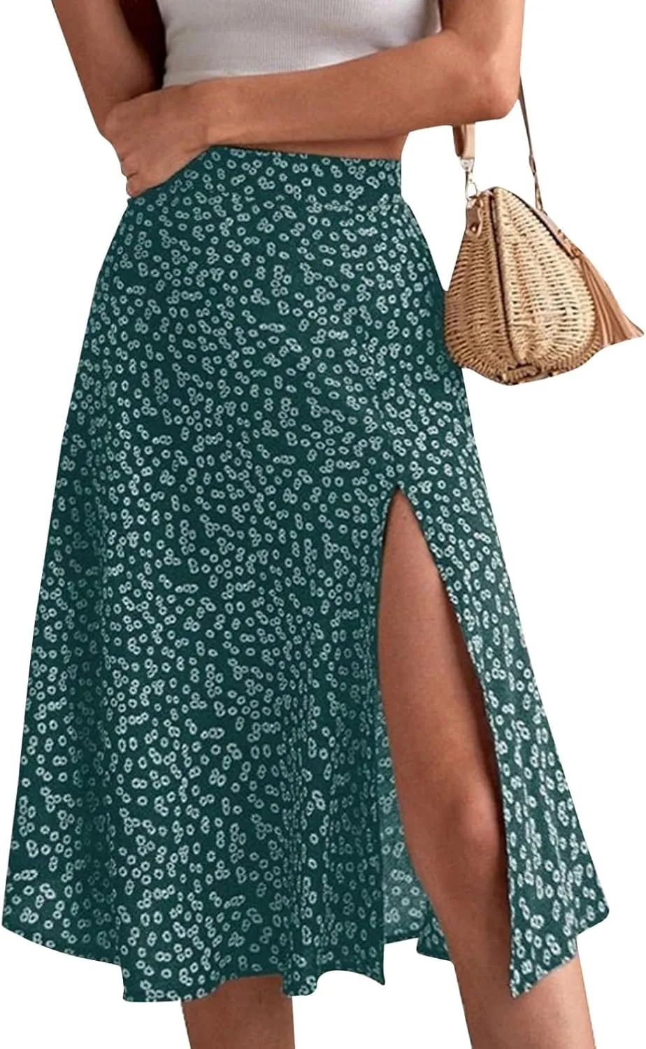 Women's Summer Casual Paisley Floral A-Line Trendy Beach Boho Midi Skirt