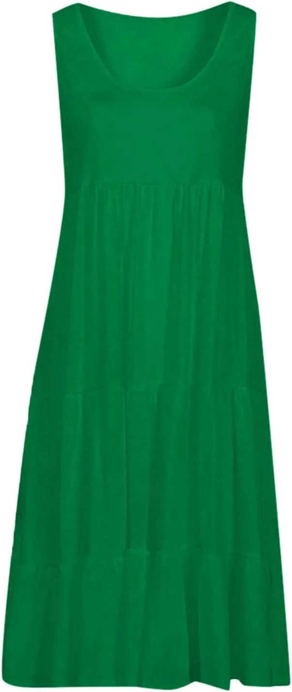 Womens Summer Dresses Casual Elegant Smocked Tiered Ruffle Beach Sundress Fashion Sleeveless Solid Tank Dress 2024