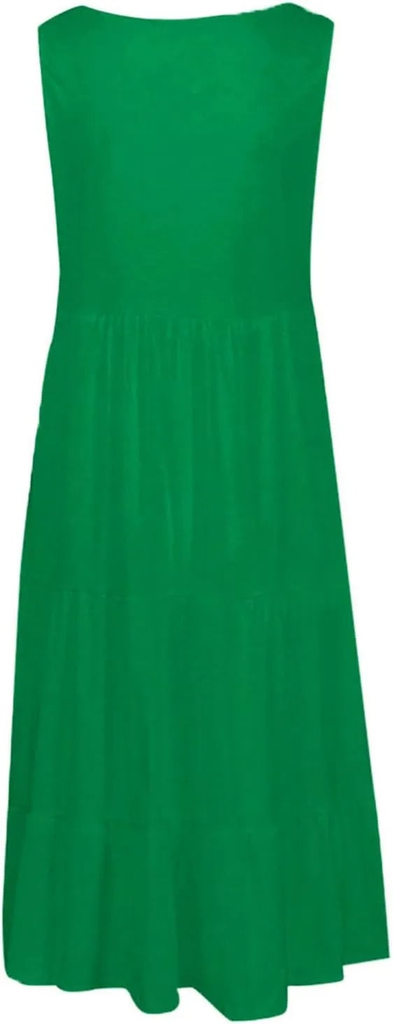 Womens Summer Dresses Casual Elegant Smocked Tiered Ruffle Beach Sundress Fashion Sleeveless Solid Tank Dress 2024