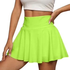 Women's Summer Sports Loose Trendy Elastic High Waist Solid Color Yoga Fitness Tennis Skirts Inner Shorts, S-2XL
