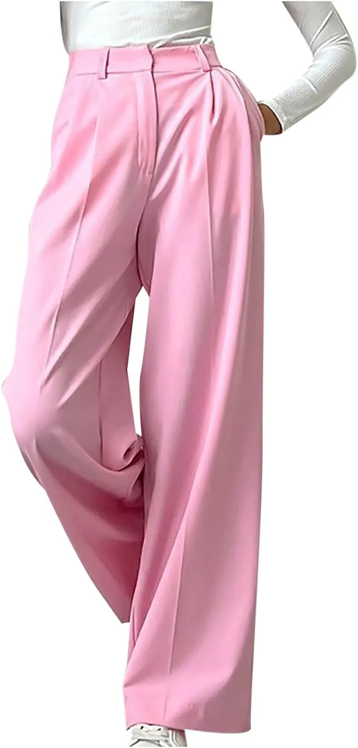 Y2k Dress Pants for Women Straight Elastic Scrub Pants Wide Leg High Waist Trousers Lounge Suit Pant for Work