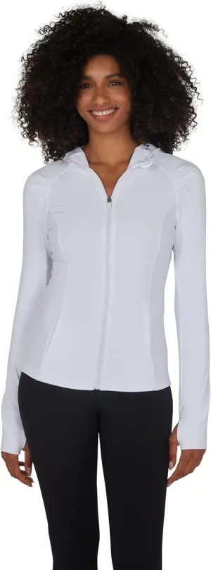 Yogalicious Full-Zip Lightweight Hooded Running Workout Yoga Lux Jacket With Pockets - White - 2X