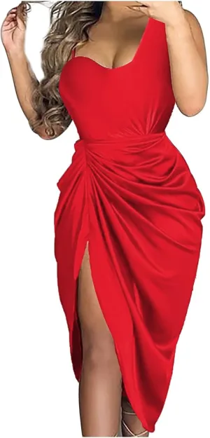 ZEFOTIM Sexy Dresses for Women 2024 Sleeeless Midi Bodycon Slit Dress Sexy Wrap Party Club Dresses