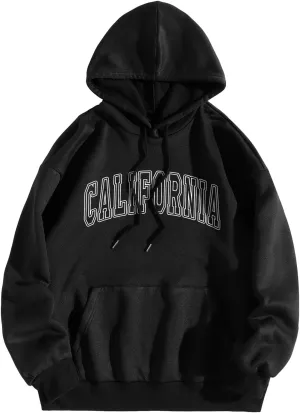 ZWRXW Women's Oversized Hoodies Letter Graphic Print Long Sleeve Sweatshirts Fall Casual Drawstring Pullover Tops with Pocket